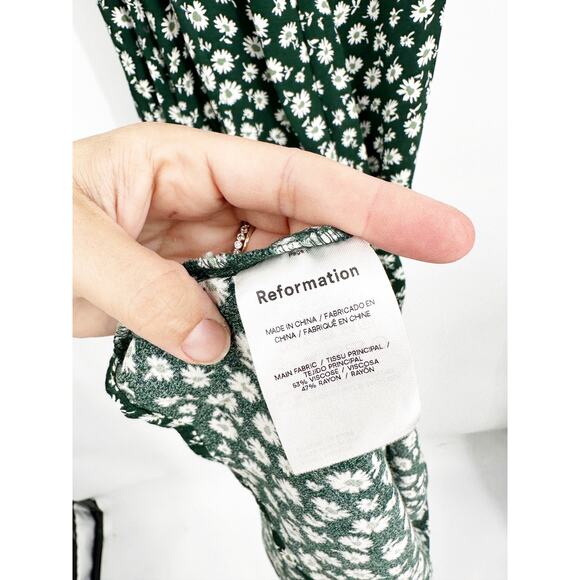 Reformation Crimini Cilantro Green Floral Sleeveless V-Neck Slip Midi Dress 6 - Picture 3 of 7